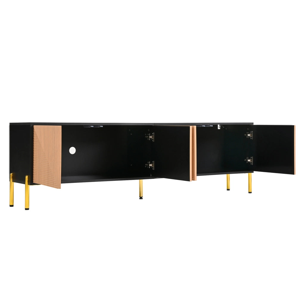 Mobile TV con 4 Ante senza Maniglie e Piedini in Metallo Dorato; Stile Moderno; 179??35??53;5 cm; Nero Naturale