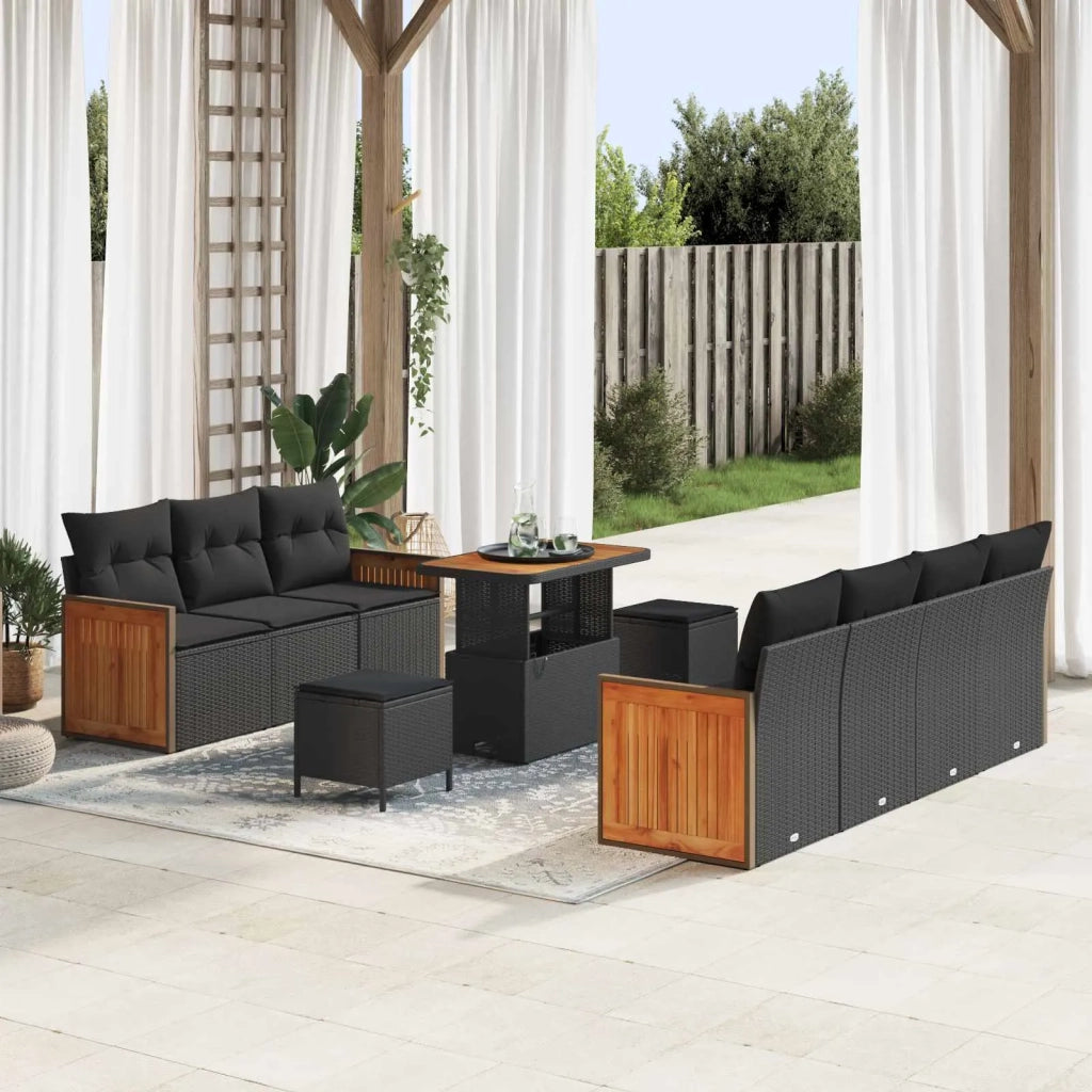 Set Divano da Giardino con cuscino 10 pcs Nero