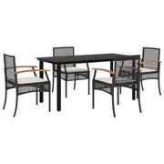 Set da Pranzo da Giardino 5 pz | Set Salotto da Giardino Nero con Cuscini in Polyrattan