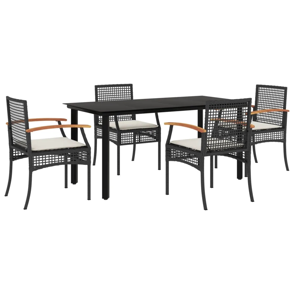 Set da Pranzo da Giardino 5 pz | Set Salotto da Giardino Nero con Cuscini in Polyrattan