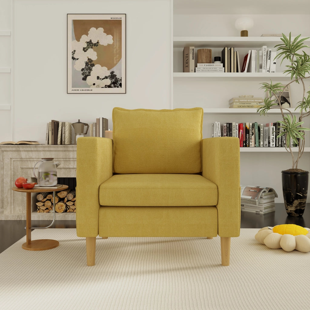 Poltrona relax con tasche laterali e cuscino; per lettura; in ciniglia; giallo senape