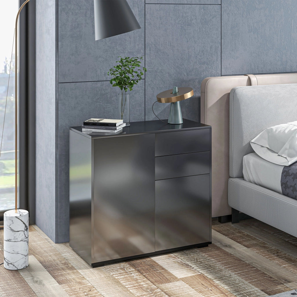 Cassettiera con 2 cassetti e 2 ante ¨C zephmum ¨C 79x36x74 cm nero lucido