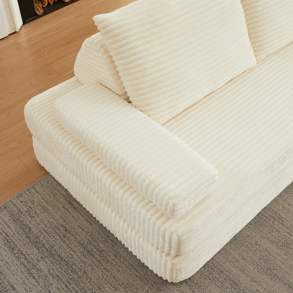 DIVANO MODULARE 211 cm in tessuto corduroy beige con schienali e braccioli regolabili