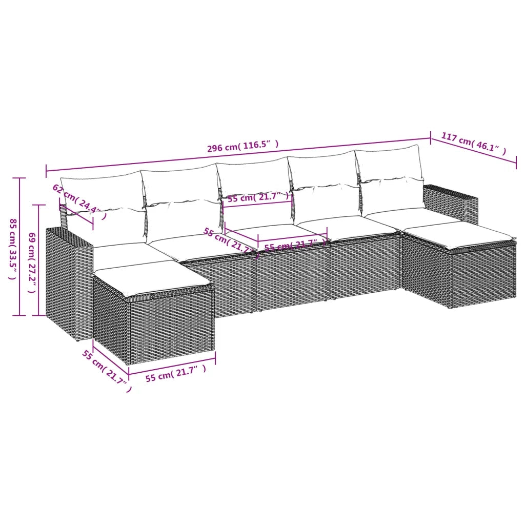 Set Divani da Giardino con Cuscini 7pz Nero Polyrattan 3219326