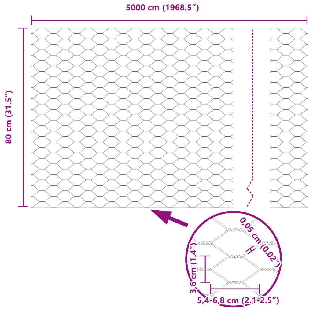 Recinzione Esagonale 0.8x50 m in Acciaio Zincato
