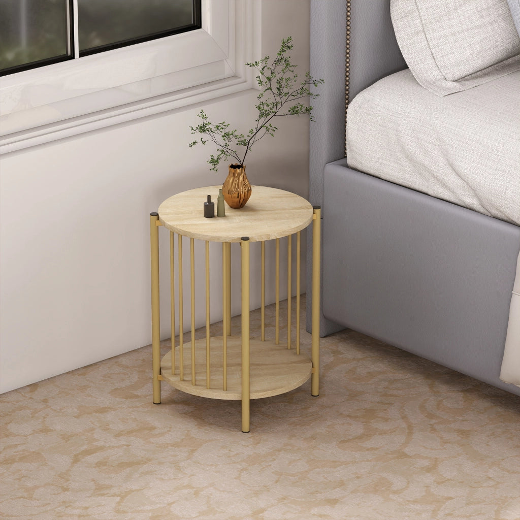 Tavolino rotondo a 2 livelli con ripiano ¨C zephmum ¨C ?41x49 cm natural