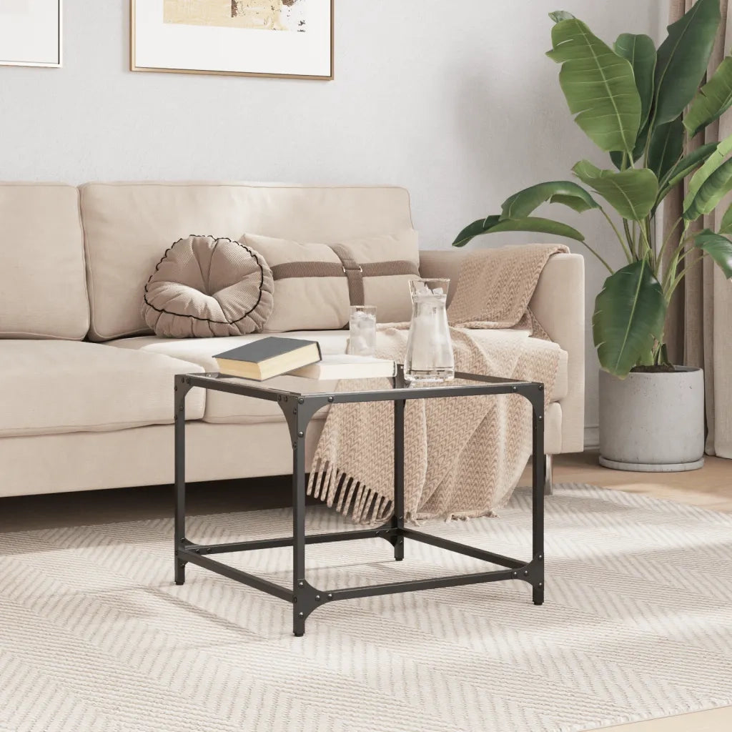 vidaXL Tavolini con Piano in Vetro Trasparente 2 pz 50x50x40cm Acciaio