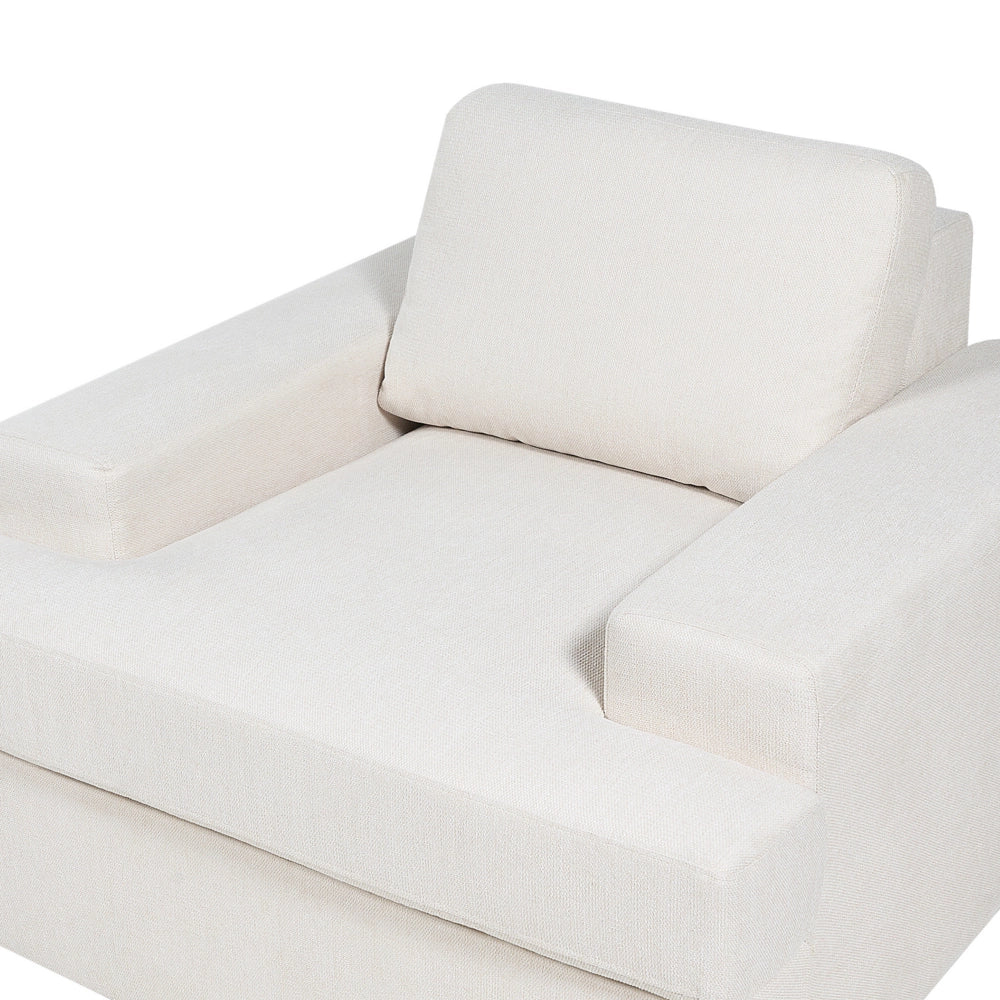 Set da salotto in tessuto beige chiaro imbottito a 4 posti con poltrona, schienale imbottito, divano classico per il soggiorno.