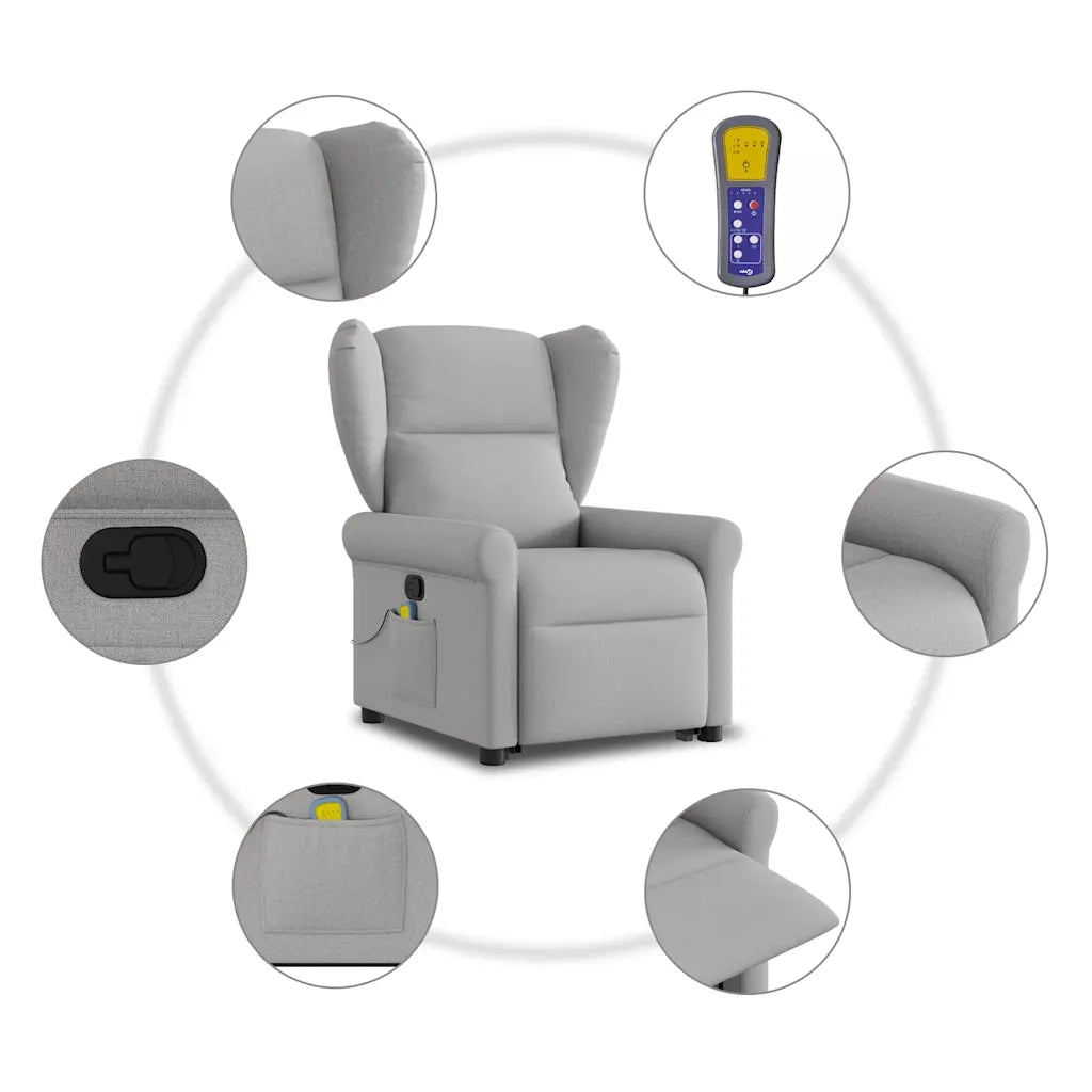 Poltrona Alzapersona Massaggi Reclinabile Grigio Nuvola Tessuto 3303393