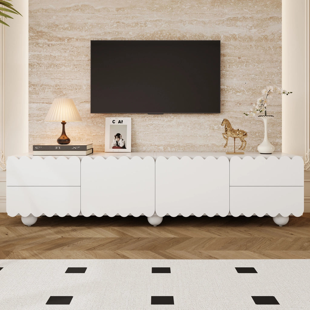 OKWISH Mobile TV con 2 Ante e 2 Cassetti, Design Minimalista, per Soggiorno, MDF e Pannelli di Particelle, 175 x 38 x 37 cm