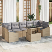 Set di divani da giardino 8 pezzi con cuscini beige in polirattan