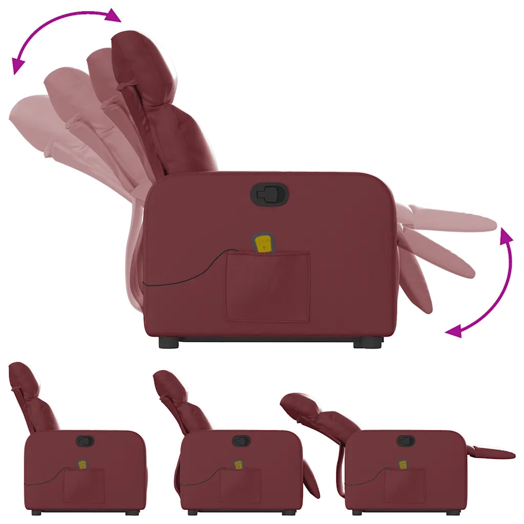 Poltrona Alzapersone Massaggi Reclinabile Rosso Vino Similpelle 3206760