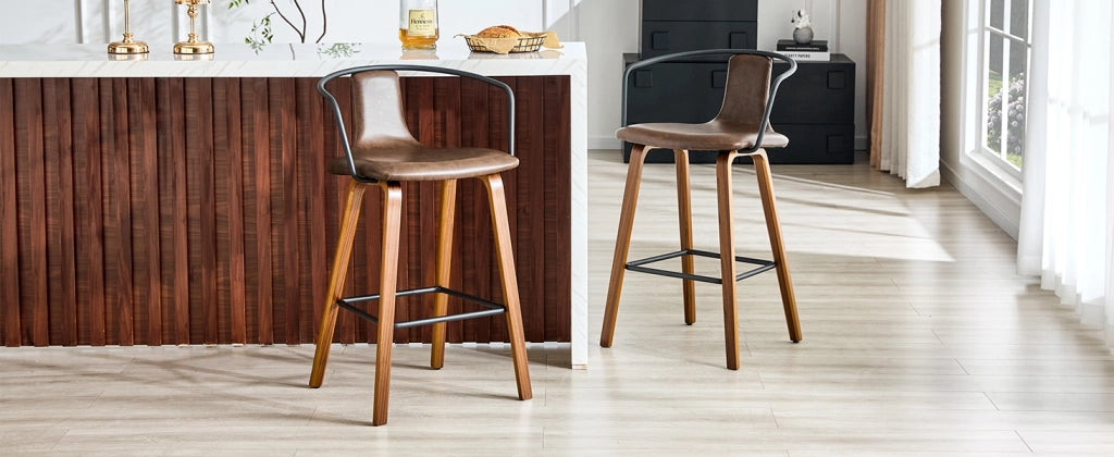 SGABELLO DA BAR con braccioli, seduta 42 cm, legno marrone, Set da 2 pezzi