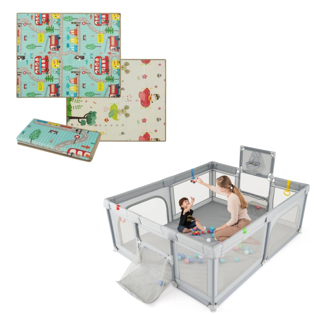 Recinto gioco per bambini piccoli e tappetino pieghevole per bambini, Recinto da gioco per bambini e tappetino doppia faccia di neonati-Per i neonati