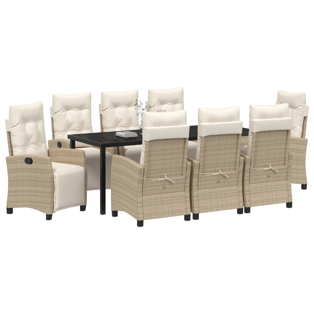 Set da Pranzo da Giardino 9 Pezzi Beige in Rattan Polimerico