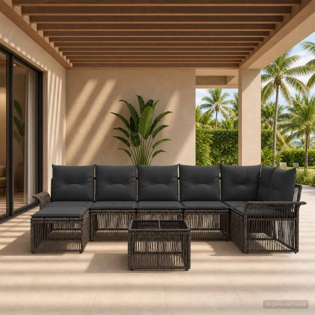 Set Divano da Giardino 8 pz Grigio polyrattan 3434906