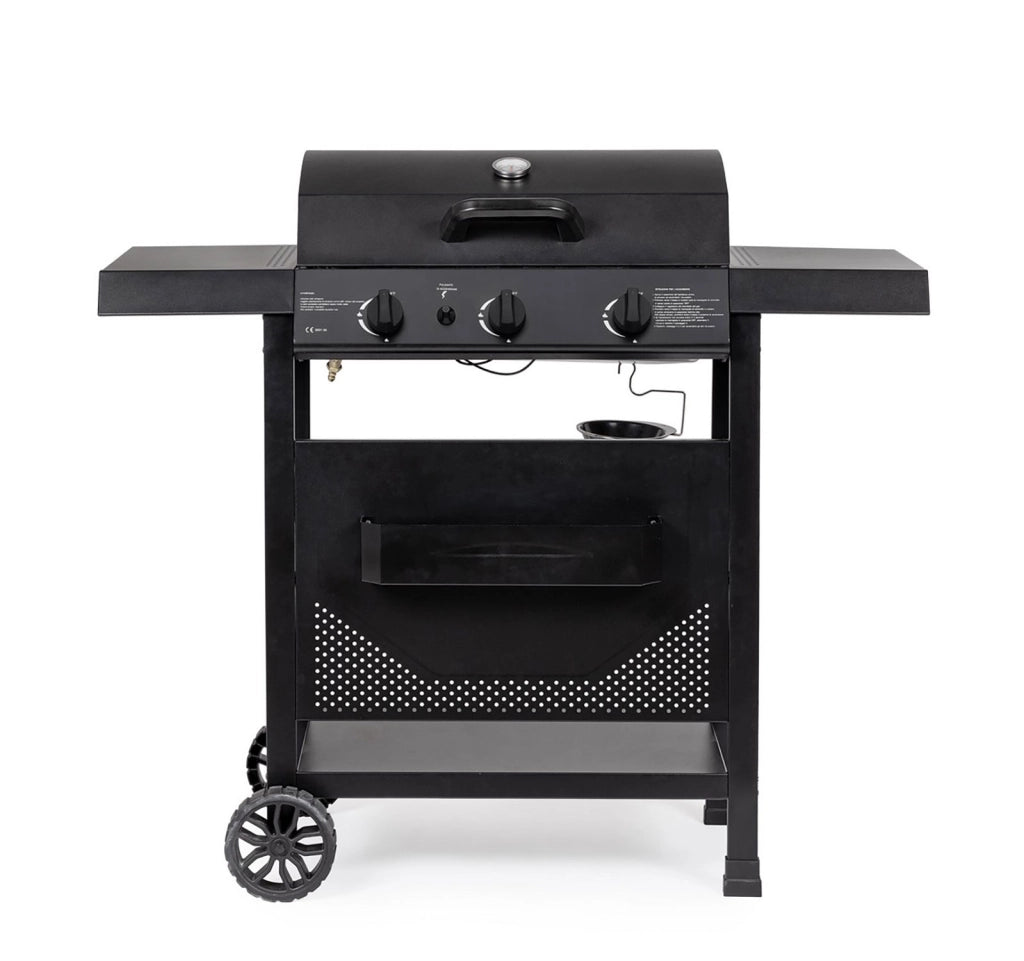Barbecue a Gas 3 Bruciatori 109,5x51x98,7h cm Accensione Piezoelettrica in Acciaio Louis Nero