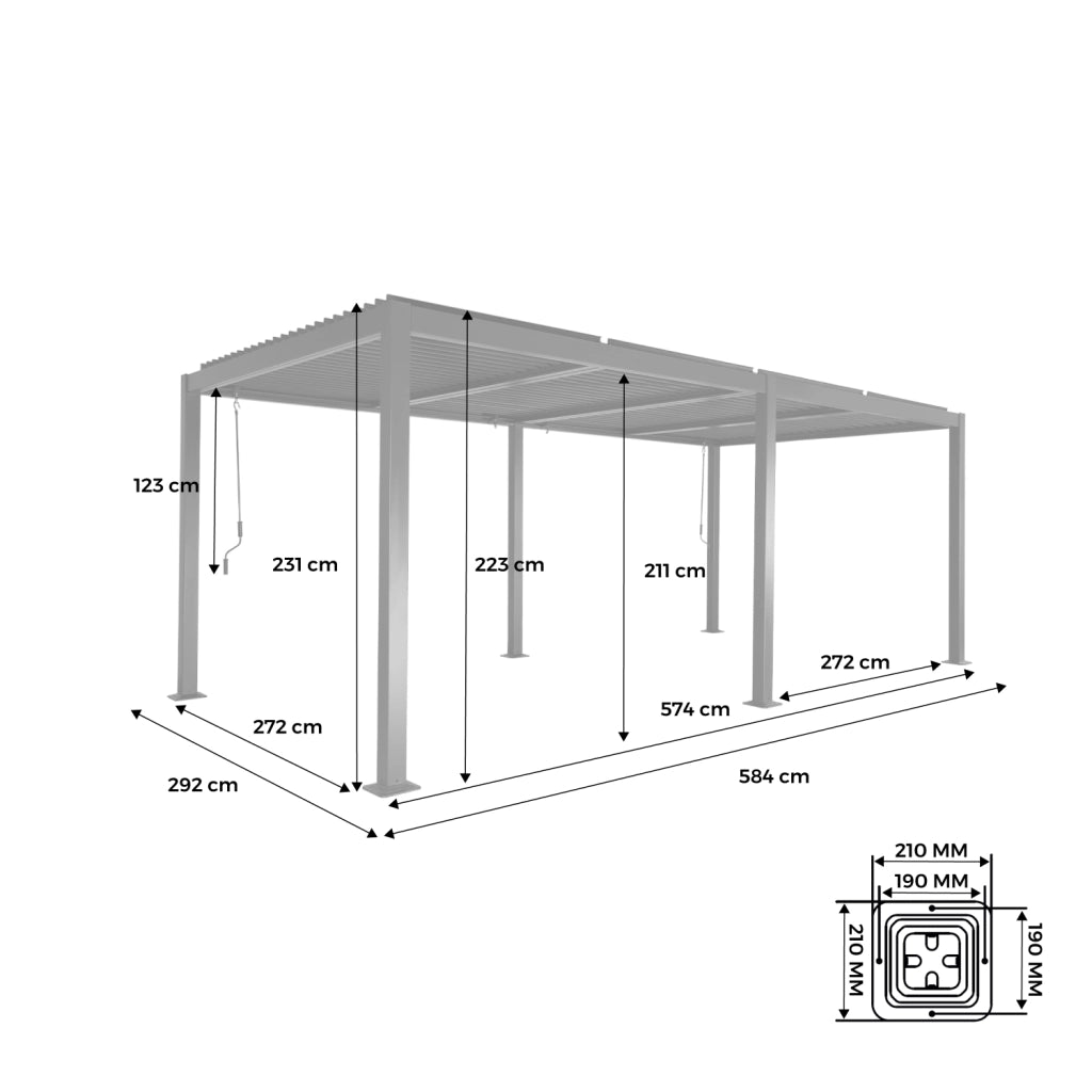 Pergola bioclimatica 3x6m in alluminio e acciaio, lamelle orientabili,