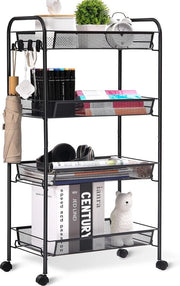 Trolley per cucina, Trolley piccolo con 4 livelli, Servizio con 4 livelli, Trolley per cucina su ruote, Piastra di installazione, Piastra di cucina, Piastra per bagno, Trolley di servizio con grande capacità per cucina, bagno.