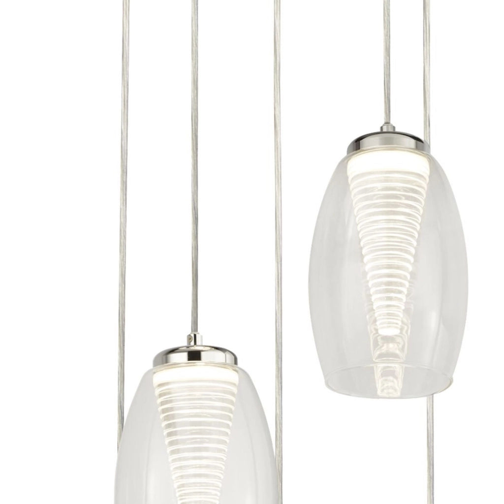 Lampadario Contemporaneo Ciclon Acciaio Cromo Vetro Trasparente Led 27W 3000K
