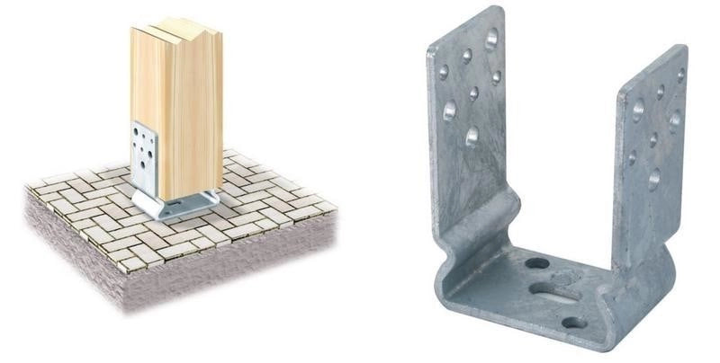 SUPPORTO DI ANCORAGGIO AD U PER PILASTRI LEGNO PZ.4  CON PIEGA MM.A121X60X125H