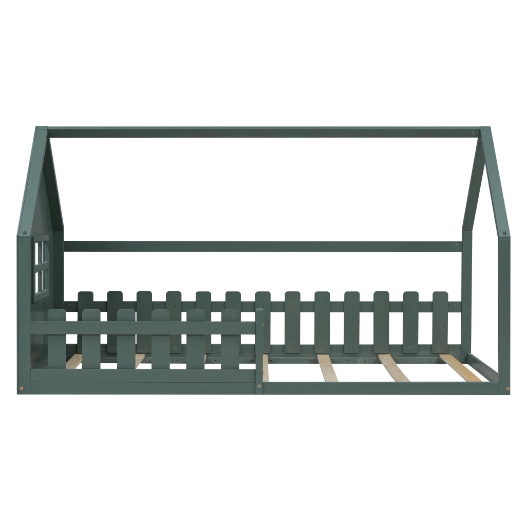 Letto a baldacchino bambini verde in pino e mdf 90x200 cm