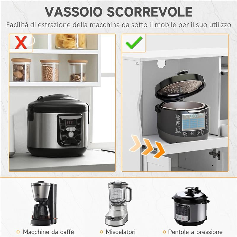 CREDENZA CUCINA SALVASPAZIO CON 2 ARMADIETTI E 2 RIPIANI ESTRAIBILI IN LEGNO 84X39X109 CM BIANCO