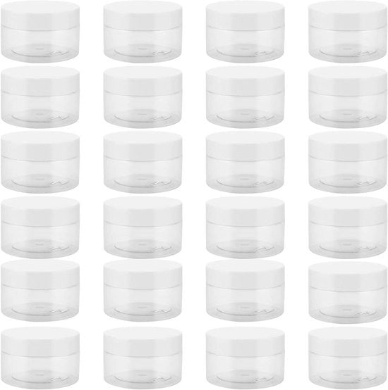 Contenitori in plastica trasparente da 100 ml con coperchi, 24 pezzi, BPA-free, adatti per la conservazione di saponi, trucchi, erbe e materiali di artigianato.