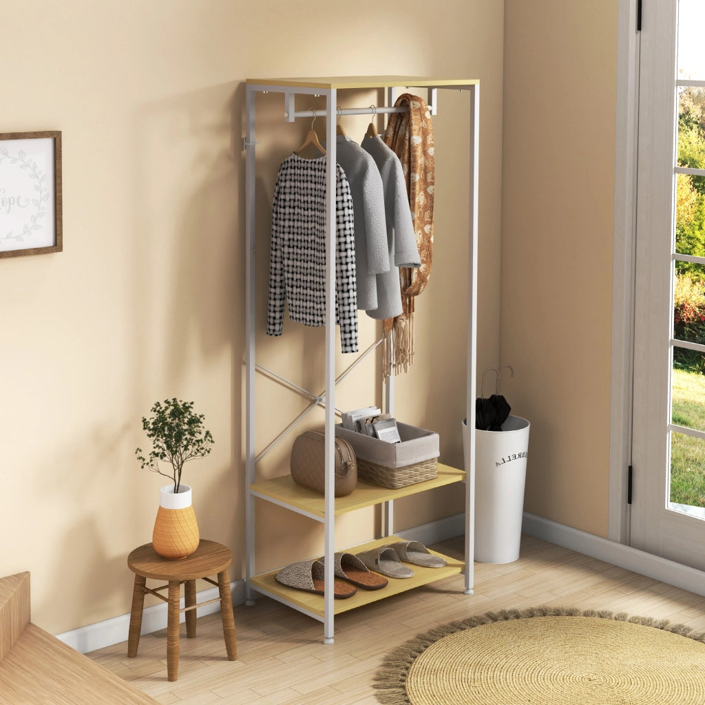 Appendiabiti con scaffale per scarpe e ganci ¨C zephmum ¨C 60x40x167,5 cm legno naturale