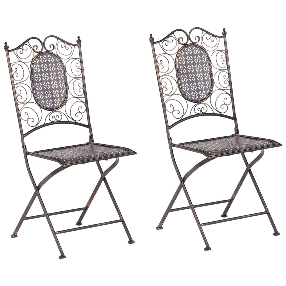 Set di 2 Sedie da Giardino Bistro Pieghevoli in Metallo Nero stile retrò esterno terrazzo