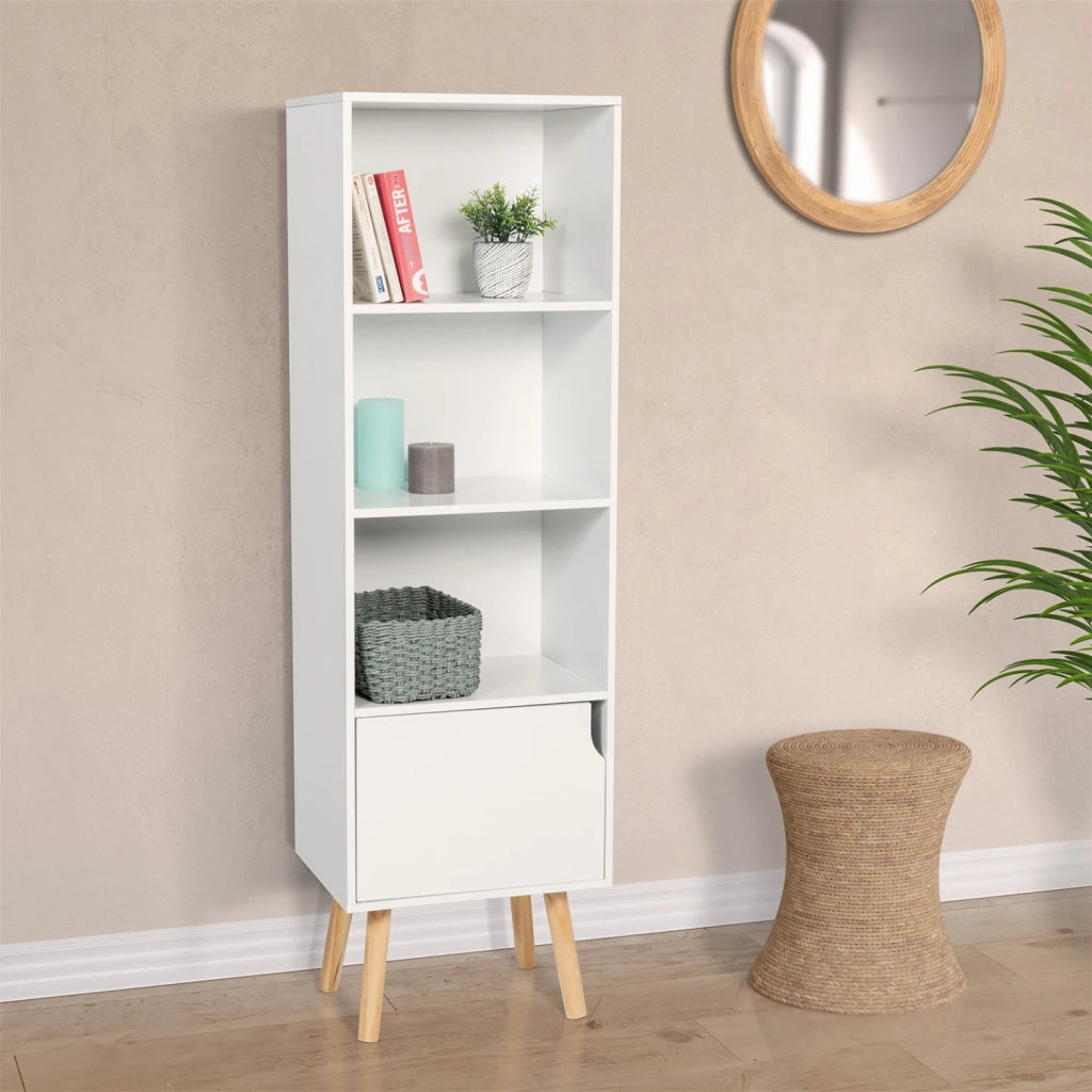 IDMarket - EMMIE Libreria scandinava bianca con ripiano portaoggetti e colonna