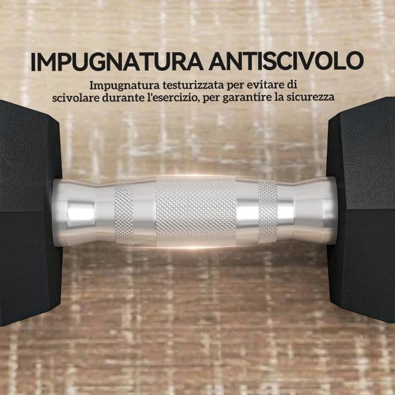 SET DI 2 MANUBRI DA 6 KG ESAGONALI CON PRESA ANTISCIVOLO E RIVESTIMENTO IN GOMMA, NERO