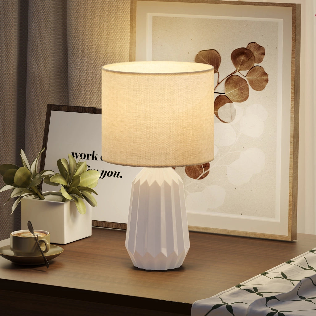 Lampada da tavolo con paralume in lino ¨C zephmum ¨C bianco 22x22x39 cm