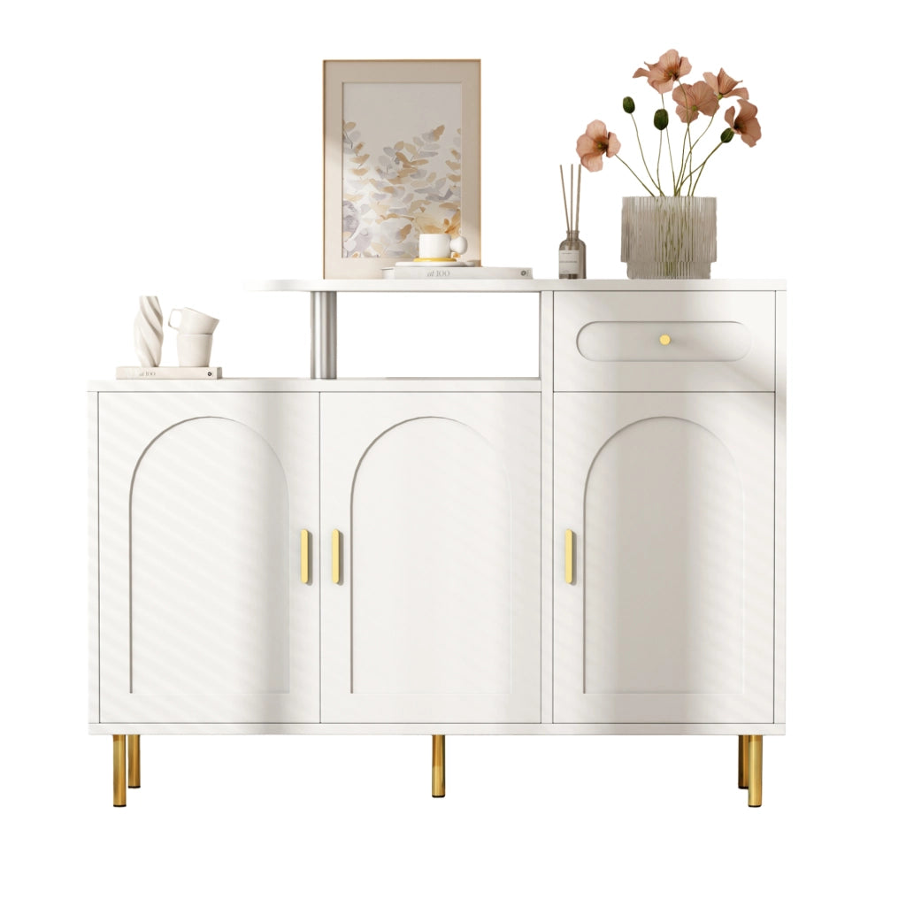 Credenza 120x35x92 cm con 1 cassetto e 3 ante; bianca