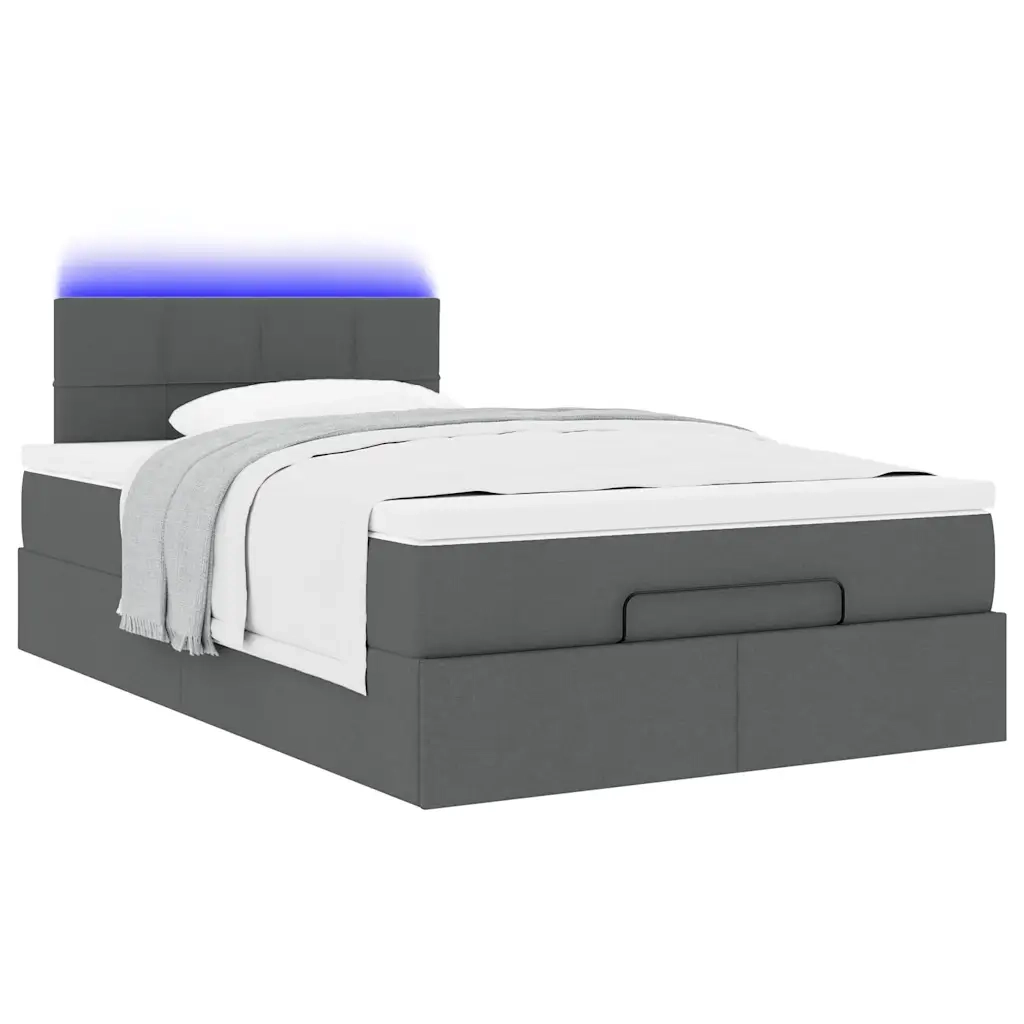 Pouf Letto con Materasso e LED Grigio Scuro 120x200 cm Tessuto
