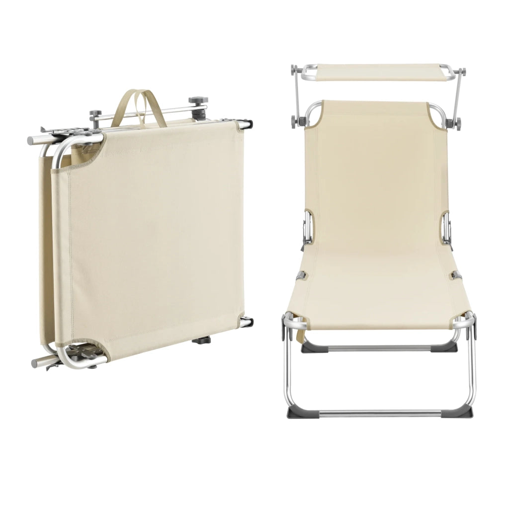 Lettino prendisole con parasole in alluminio argento opaco e poliestere beige 03_0006412