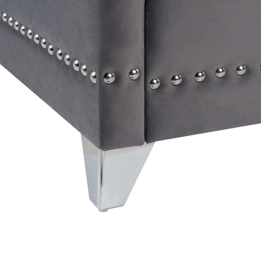 Letto 180 x 200 cm in velluto grigio con base a doghe con bottoni per testiera trapuntata