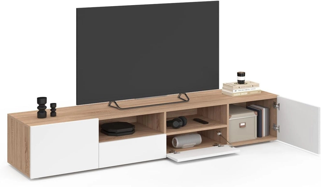 Porta TV 180 cm ELI in faggio con ante bianche