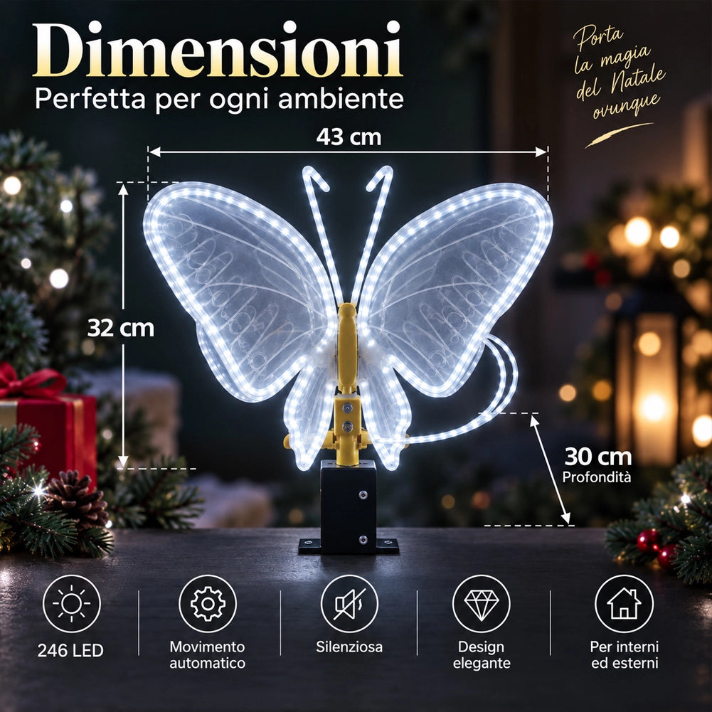 Farfalla con Movimento e 246 Led Bianco Freddo Decorazione Natalizia 30x43x32 cm