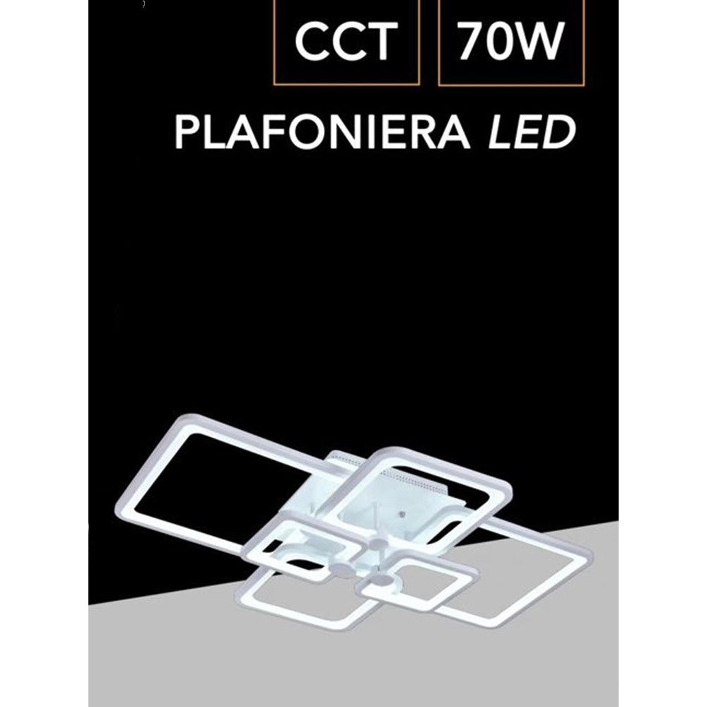 Trade Shop - Plafoniera Led 70w Cct Da 3000k A 6500k 6 Quadrati Lampada Geometrica Soffitto C26-b3c -