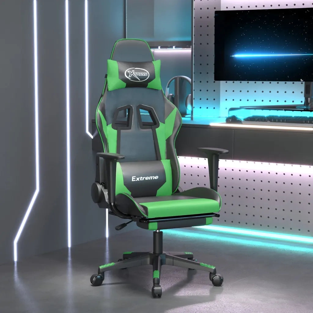 Sedia da Gaming | Sedia da e-sports con Poggiapiedi Nero e Verde in Similpelle