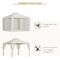Gazebo da Giardino 3x3m con Zanzariera, Struttura in Metallo e Copertura in Poliestere, Beige