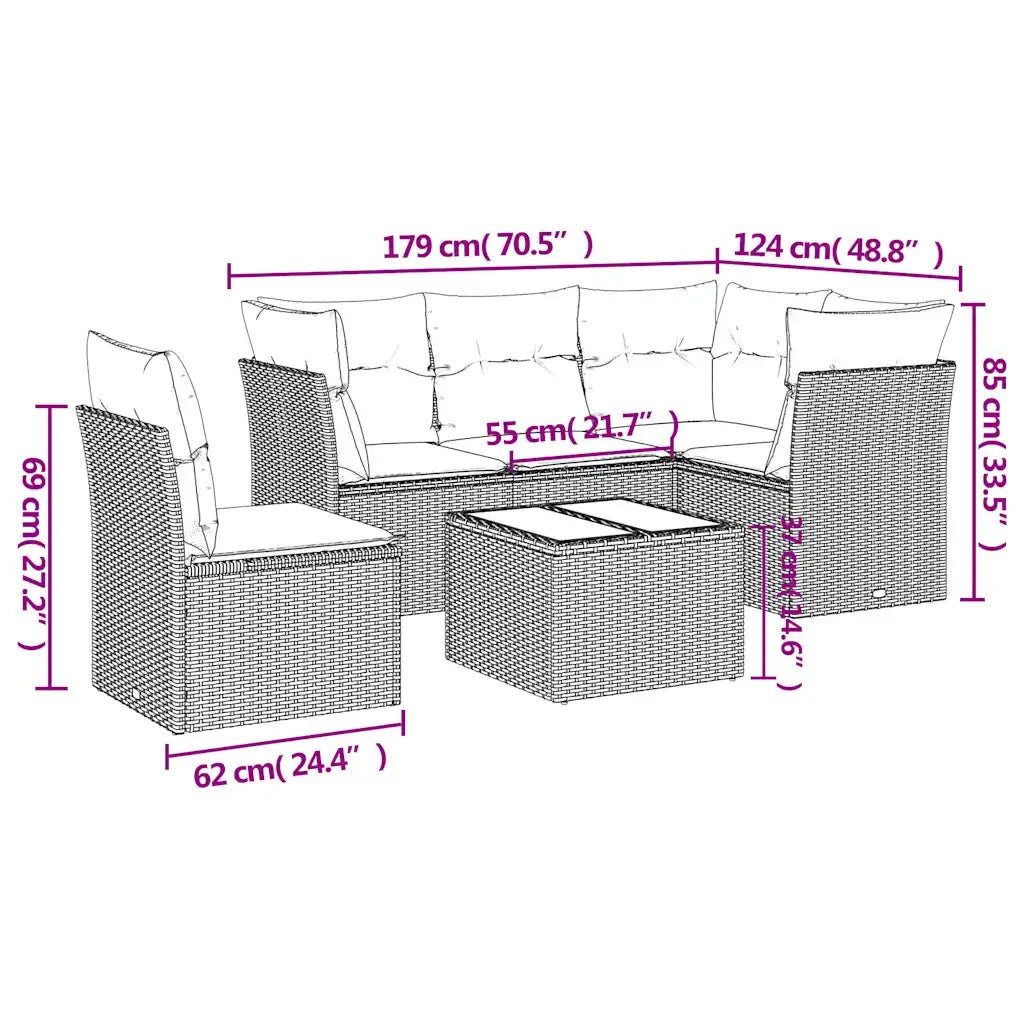 vidaXL Set Divano da Giardino 6 pz con Cuscini Marrone in Polyrattan