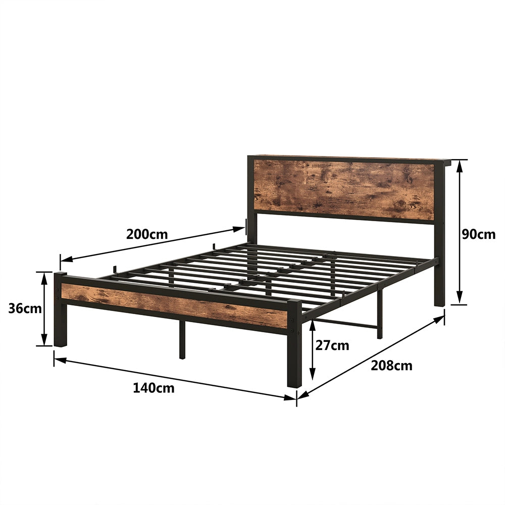 Letto metallo-Xylo-90x200 cm-testiera, contenitore, base piattaforma, marrone