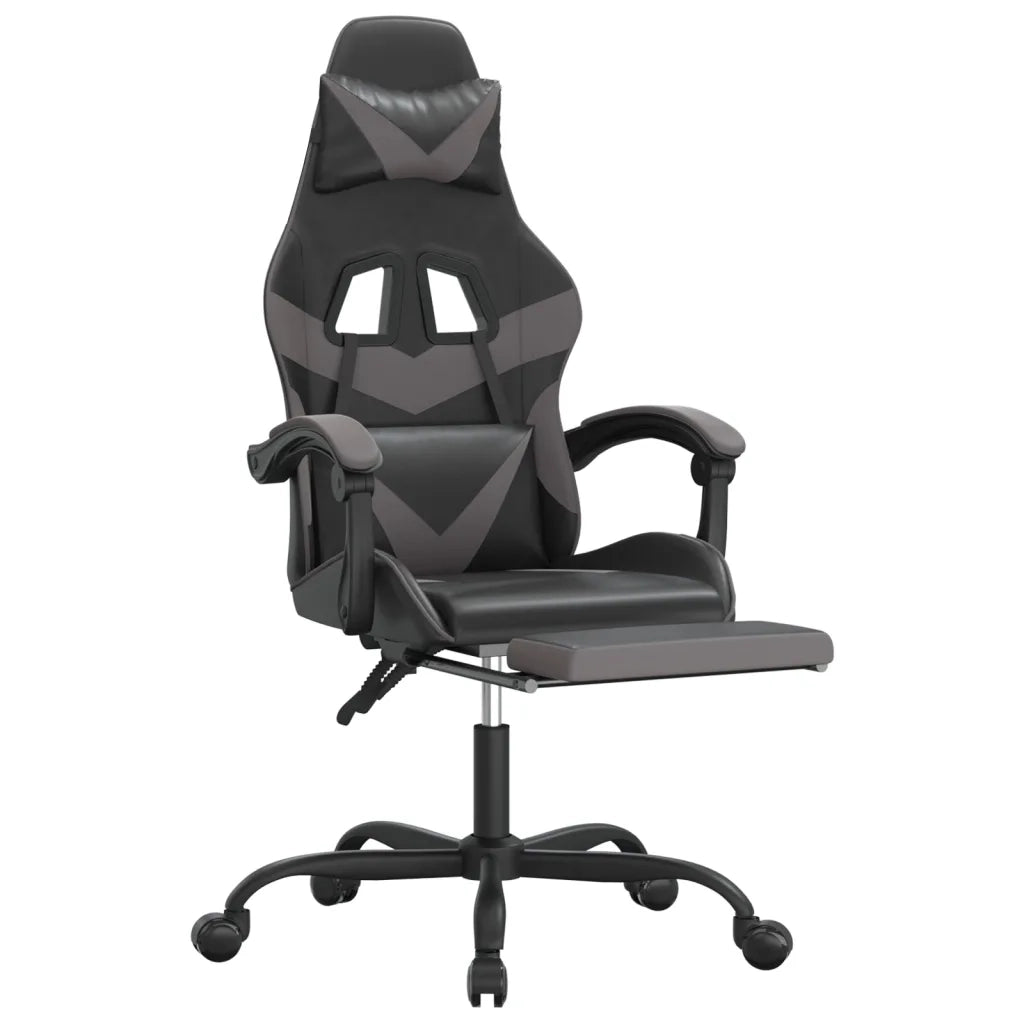 Sedia da Gaming | Sedia da e-sports Girevole Poggiapiedi Nero e Grigio Similpelle
