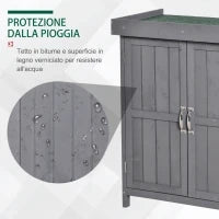Armadio da Giardino a 2 Ripiani in Legno di Abete con Tetto Apribile, 74x43x88 cm, Grigio Scuro