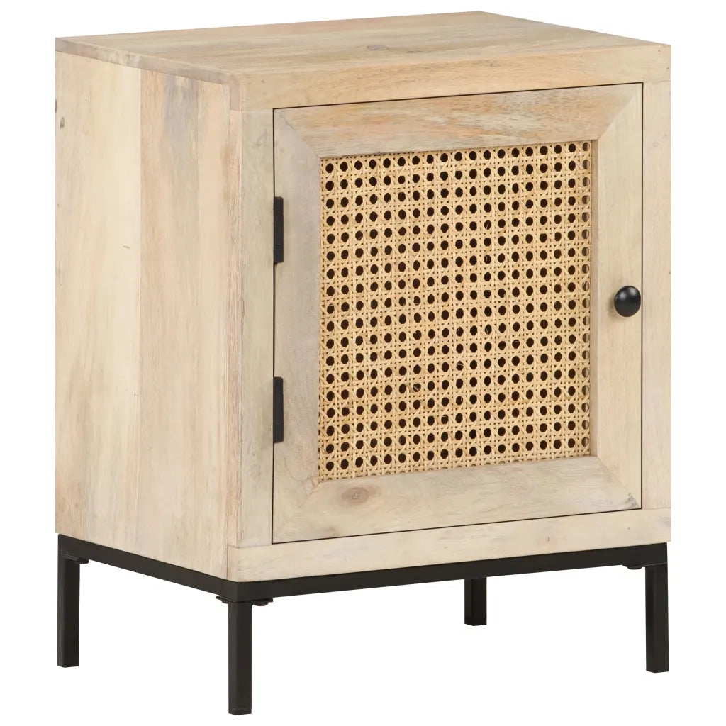 Comodino 40x30x50 cm Legno Massello di Mango e Canna Naturale 323509