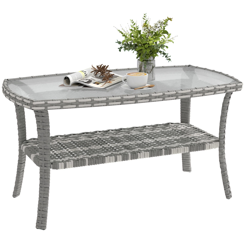 Tavolino da Giardino Rettangolare in Rattan con Ripiano ¨C Xylo ¨C Vetro Temperato Grigio Antracite 90x50x45cm