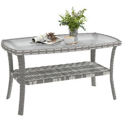 Tavolino da Giardino Rettangolare in Rattan con Ripiano ¨C Xylo ¨C Vetro Temperato Grigio Antracite 90x50x45cm