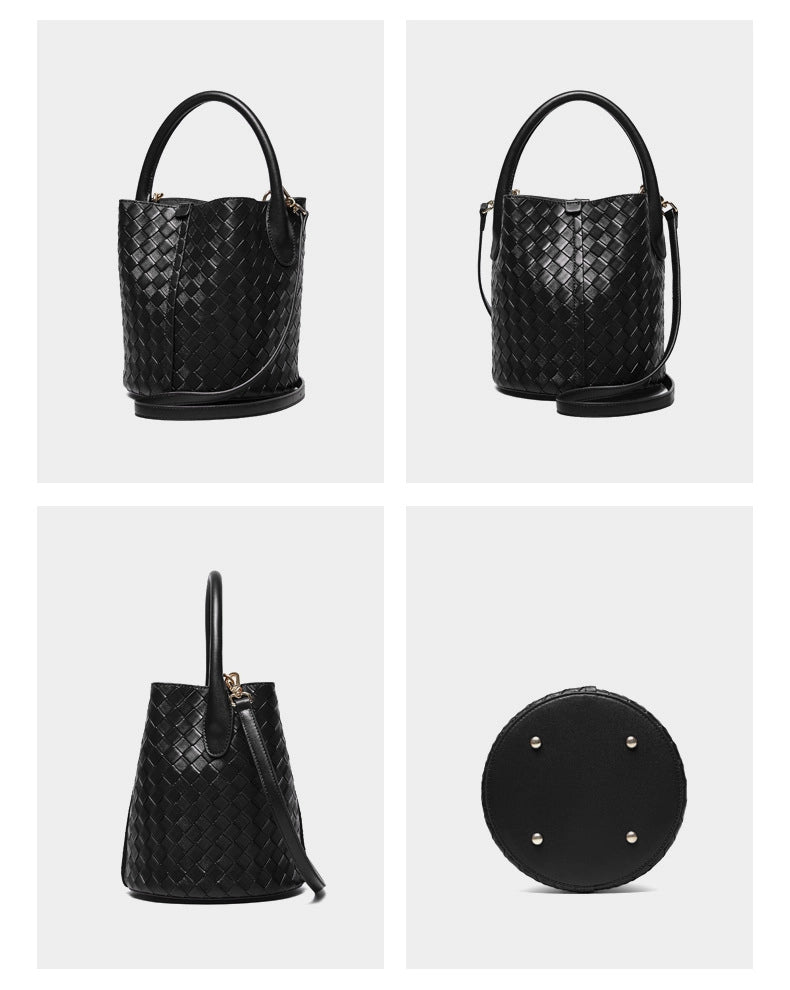 Borsa a tracolla in vera pelle intrecciata nera